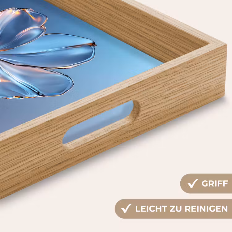 Blauw - Bloem - Glazen - Sierlijk Dienblad Rechthoek middel -USP_HandgreepDE