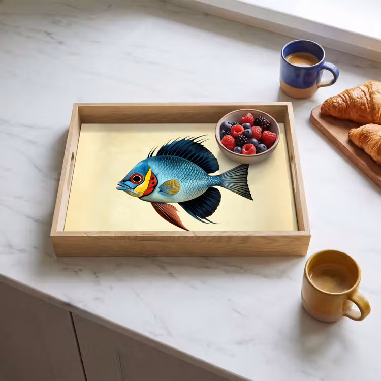 Blauw - Kieuwen - Vis - Illustratie Dienblad Rechthoek middel -sfeer2