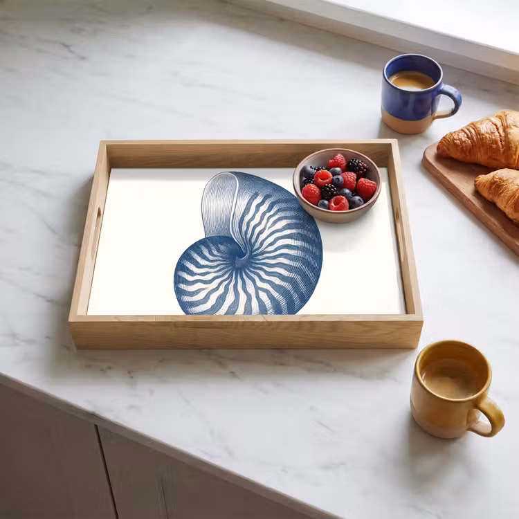 Blauw - Schelp - Spiraal Dienblad Rechthoek middel -sfeer2