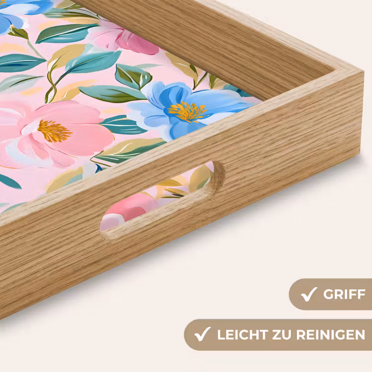 Blauw - Roze - Bloemen Dienblad Rechthoek middel -USP_HandgreepDE