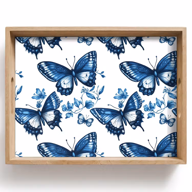 Blauw - Vlinders - Bloemen - Wit Dienblad Rechthoek middel 911 -z3d_shopping