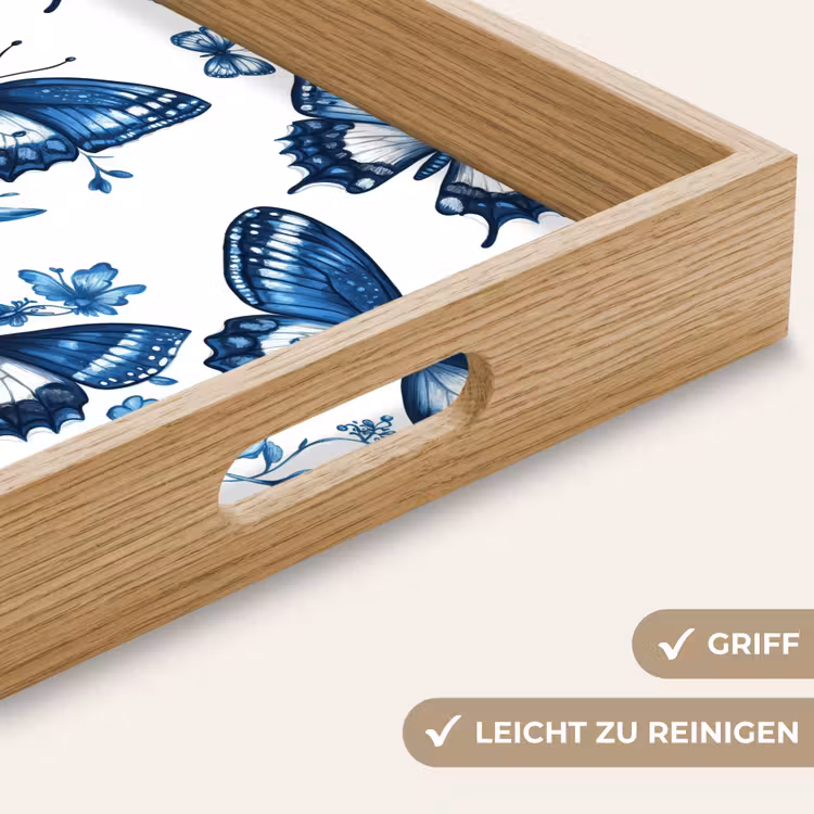 Blauw - Vlinders - Bloemen - Wit Dienblad Rechthoek middel 911 -USP_HandgreepDE