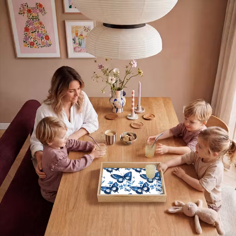 Blauw - Vlinders - Bloemen - Wit Dienblad Rechthoek middel 911 -sfeer4