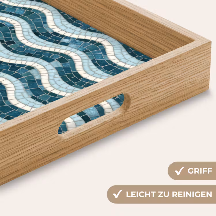 Blauw - Wit - Mozaïek - Golvend Dienblad Rechthoek middel 911 -USP_HandgreepDE