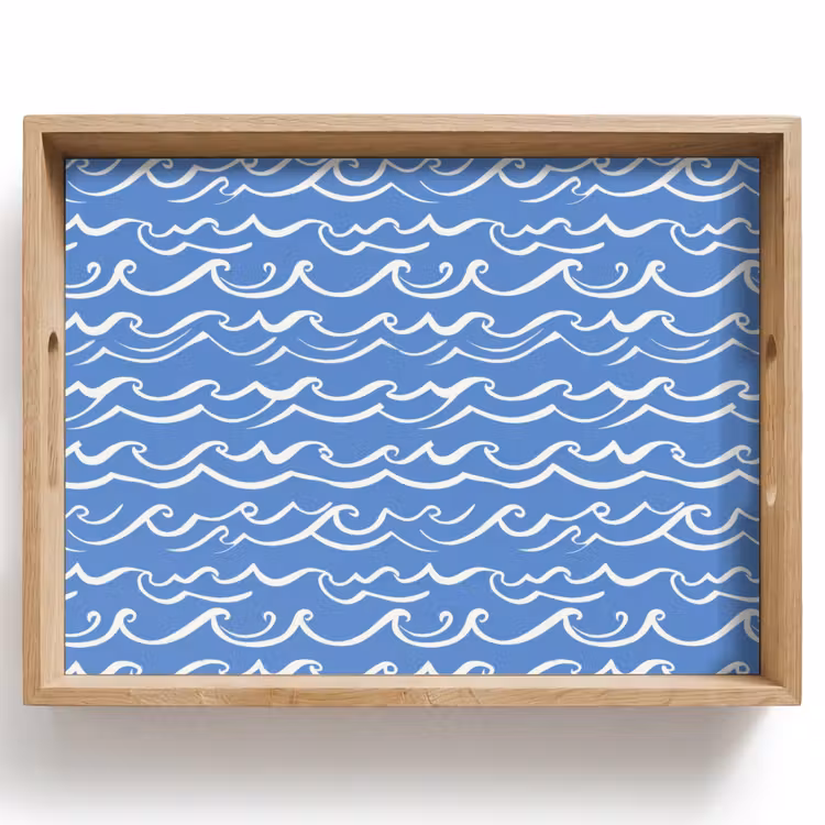 Blauw - Wit - Simpel - Getekend - Golven Dienblad Rechthoek middel 911 -z3d_shopping