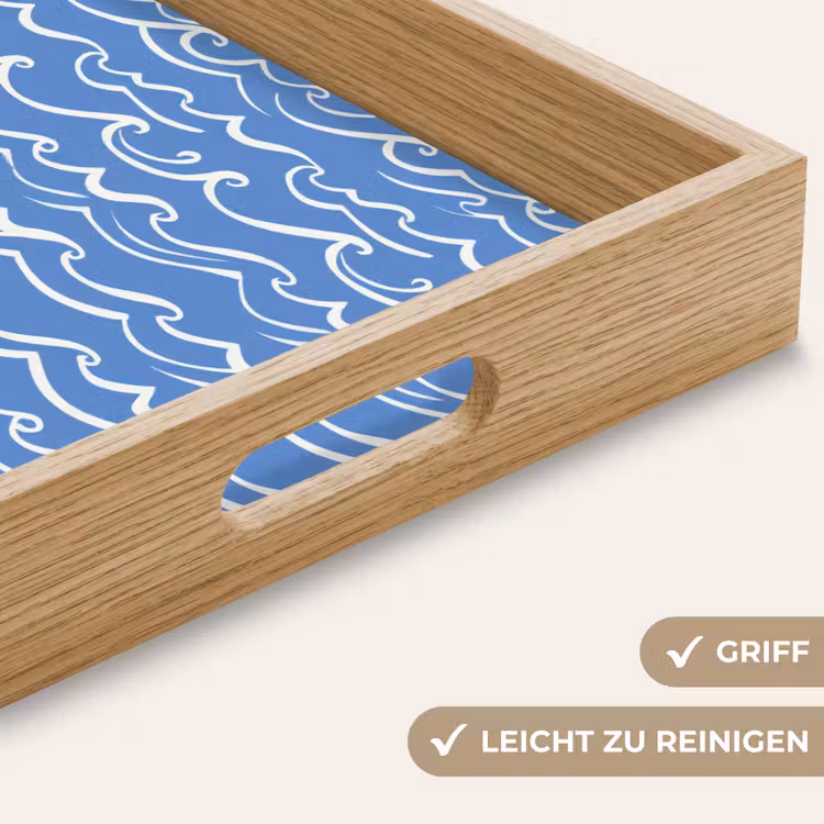 Blauw - Wit - Simpel - Getekend - Golven Dienblad Rechthoek middel 911 -USP_HandgreepDE