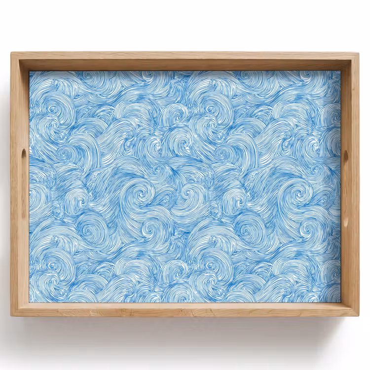Blauw - Wit - Spiraal - Golven - Lijnen Dienblad Rechthoek middel 911 -z3d_shopping