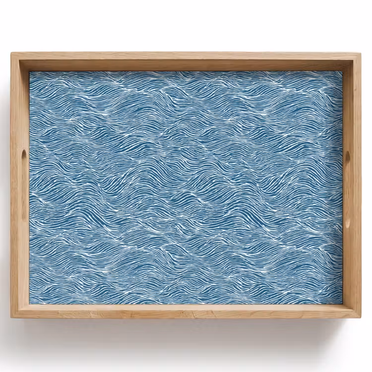 Blauw - Wit - Golven - Getekend - Textuur Dienblad Rechthoek middel 911 -z3d_shopping