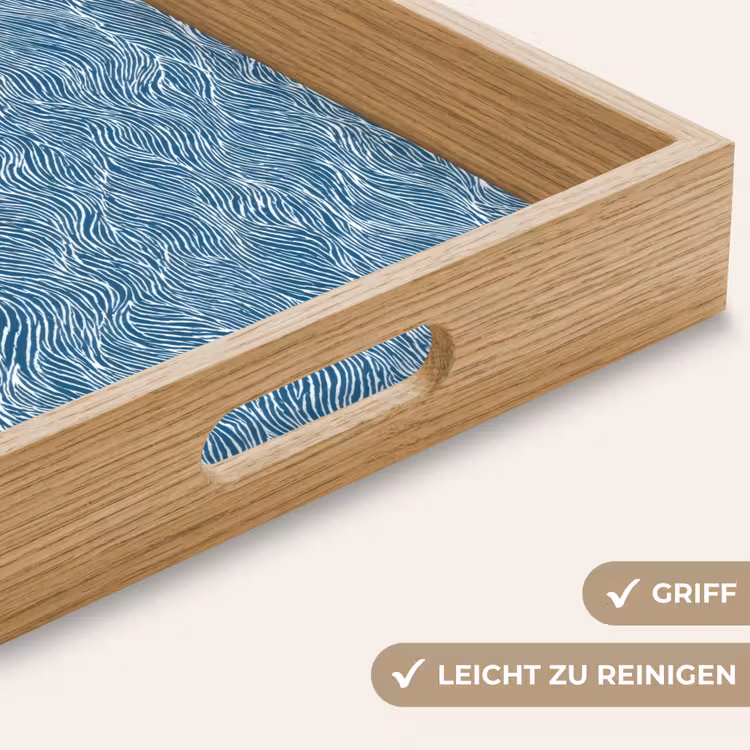 Blauw - Wit - Golven - Getekend - Textuur Dienblad Rechthoek middel 911 -USP_HandgreepDE