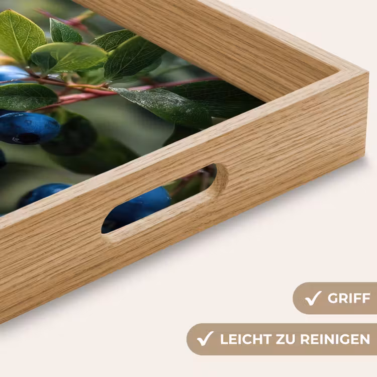 Blauwe bessen - Dauwdruppels - Natuurlijk licht Dienblad Rechthoek middel -USP_HandgreepDE