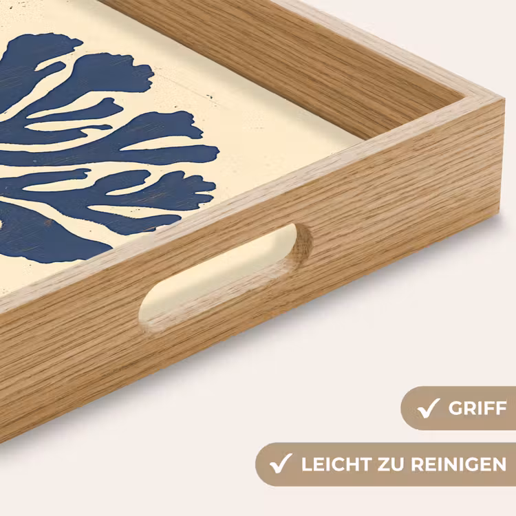 Blauw koraal - Vertakkingen - Beige Dienblad Rechthoek middel -USP_HandgreepDE