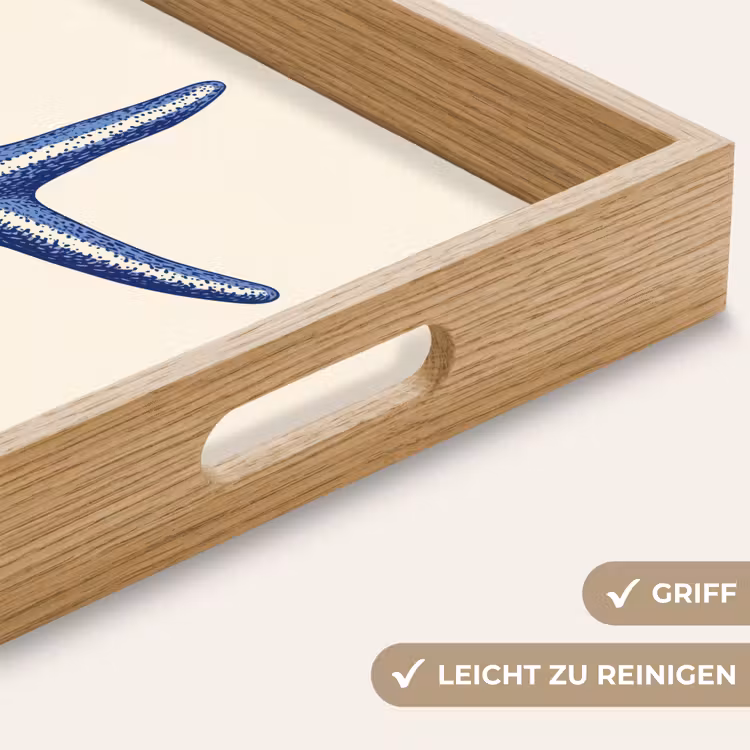 Blauwe zeester - Minimalistisch - Beige Dienblad Rechthoek middel -USP_HandgreepDE