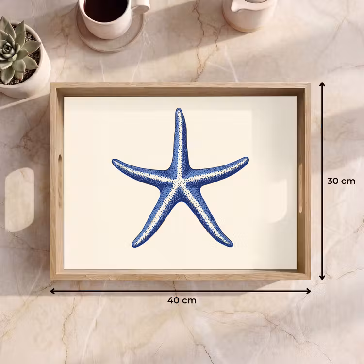 Blauwe zeester - Minimalistisch - Beige Dienblad Rechthoek middel -USP_Formaat