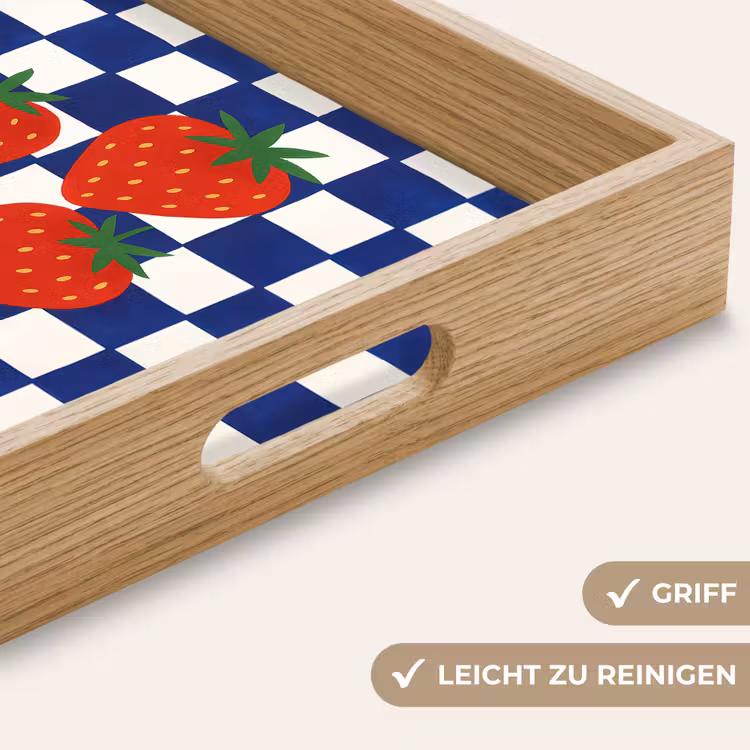 Geblokt - Blauw - Aardbeien Dienblad Rechthoek middel -USP_HandgreepDE