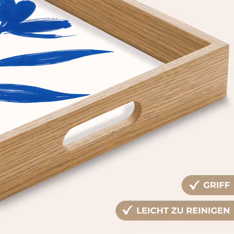 Bloem - Blaadjes - Minimalistisch - Blauw Dienblad Rechthoek middel -USP_HandgreepDE