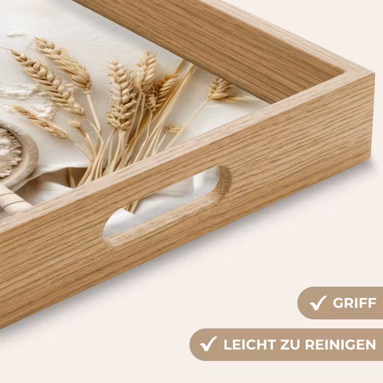 Bloem - Hout - Tarwe Dienblad Rechthoek middel -USP_HandgreepDE