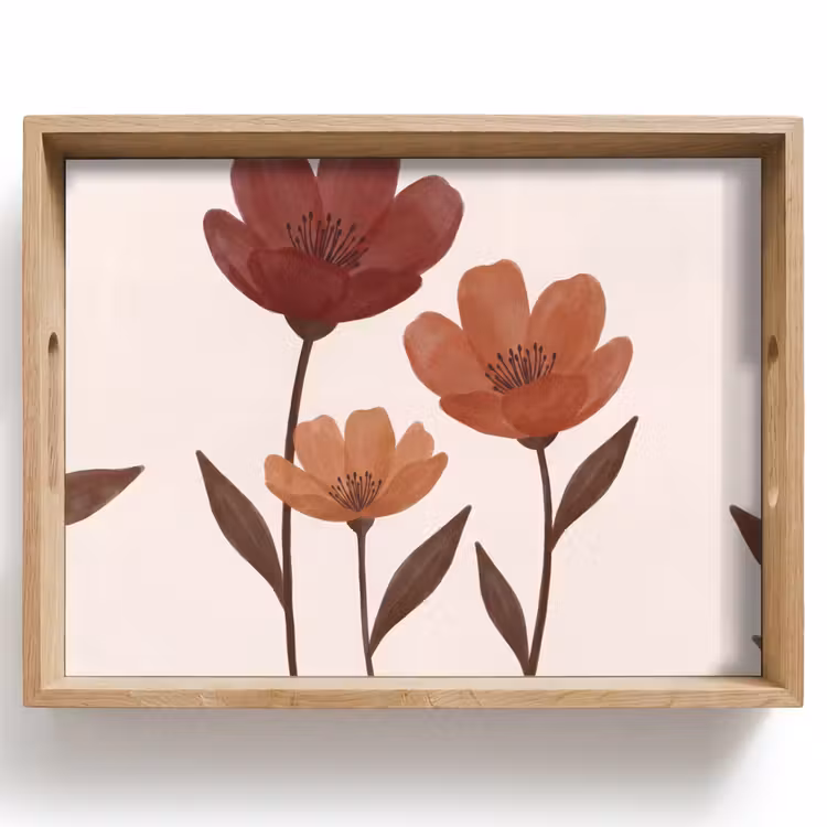 Bloemen - Abstract - Modern - Bruin - Decoratief Dienblad Rechthoek middel -z3d_shopping