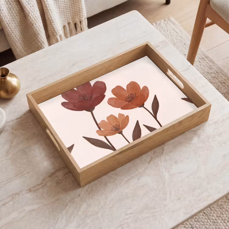 Bloemen - Abstract - Modern - Bruin - Decoratief Dienblad Rechthoek middel -sfeer1