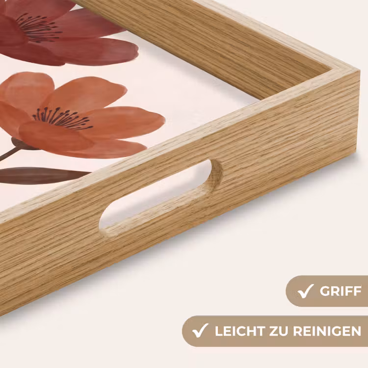 Bloemen - Abstract - Modern - Bruin - Decoratief Dienblad Rechthoek middel -USP_HandgreepDE