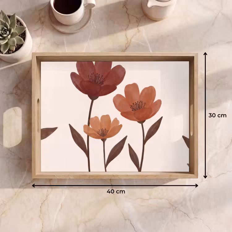 Bloemen - Abstract - Modern - Bruin - Decoratief Dienblad Rechthoek middel -USP_Formaat