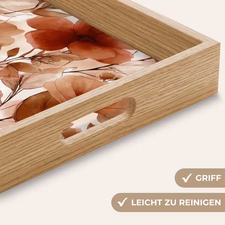 Bloemen - Aquarel - Botanisch - Terracotta Dienblad Rechthoek middel 911 -USP_HandgreepDE