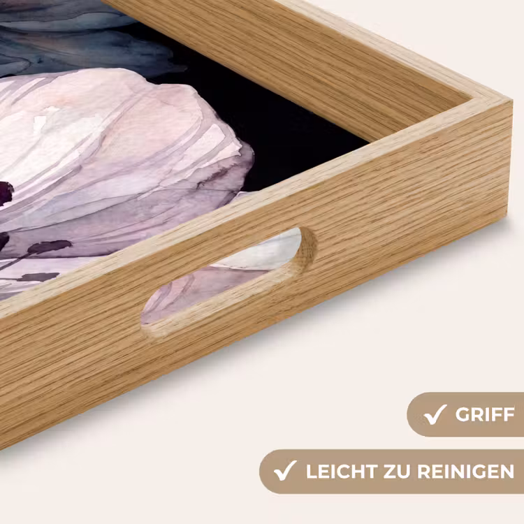 Bloemen - Aquarel - Modern - Roze - Donker Dienblad Rechthoek middel -USP_HandgreepDE