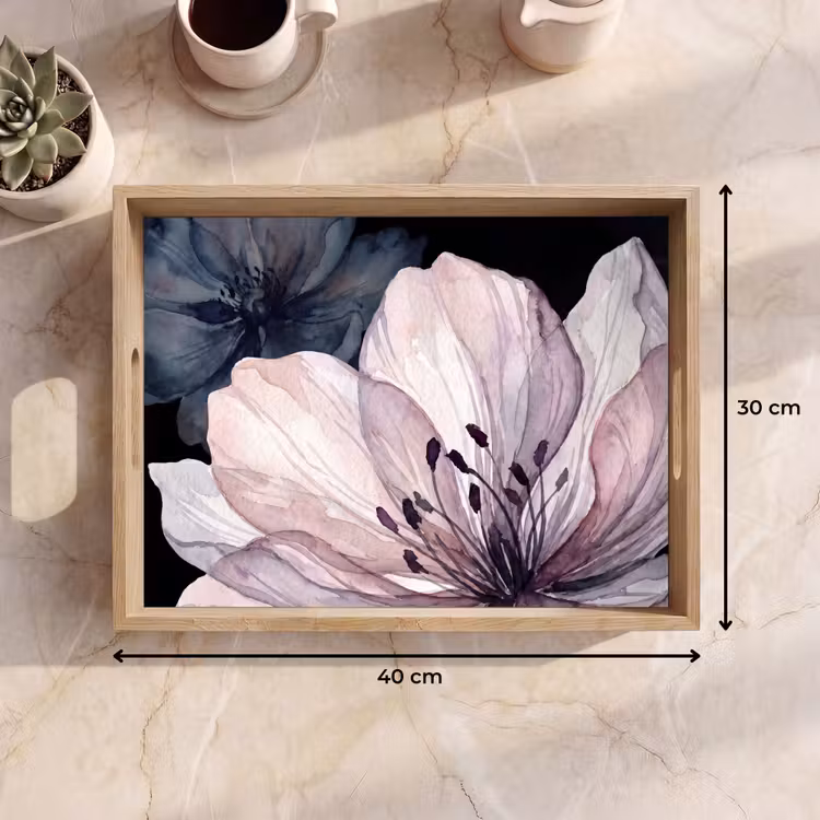 Bloemen - Aquarel - Modern - Roze - Donker Dienblad Rechthoek middel -USP_Formaat