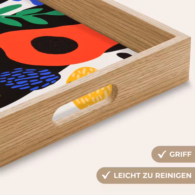Bloemen - Bladeren - Abstract - Zwart Dienblad Rechthoek middel -USP_HandgreepDE