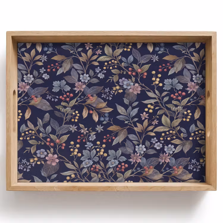 Bloemen - Bladeren - Patroon - Botanisch - Donkerblauw Dienblad Rechthoek middel -z3d_shopping