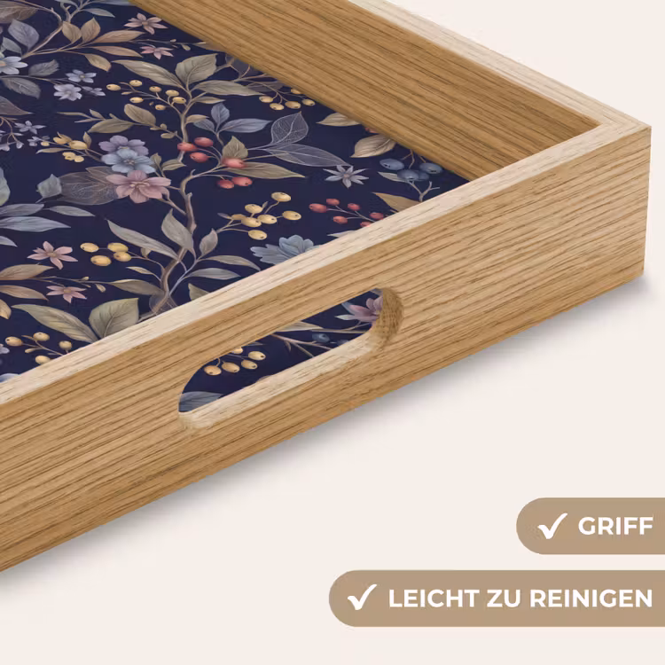 Bloemen - Bladeren - Patroon - Botanisch - Donkerblauw Dienblad Rechthoek middel -USP_HandgreepDE