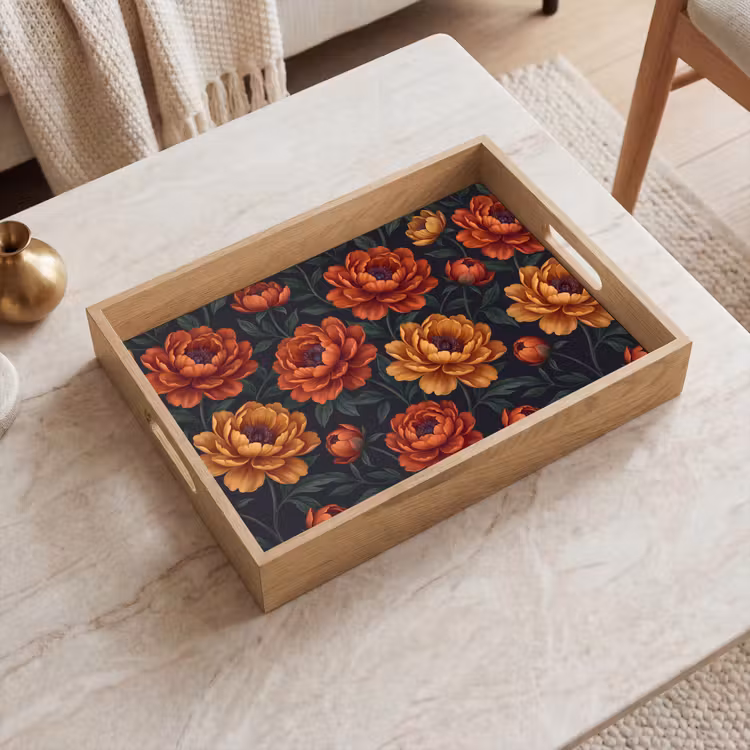 Bloemen - Bladeren - Natuur - Modern - Oranje Dienblad Rechthoek middel -sfeer1
