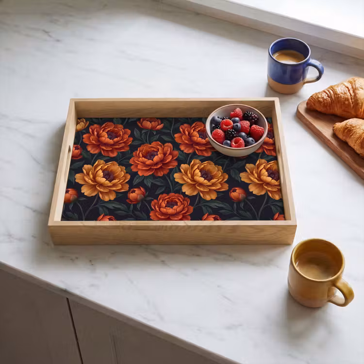 Bloemen - Bladeren - Natuur - Modern - Oranje Dienblad Rechthoek middel -sfeer2