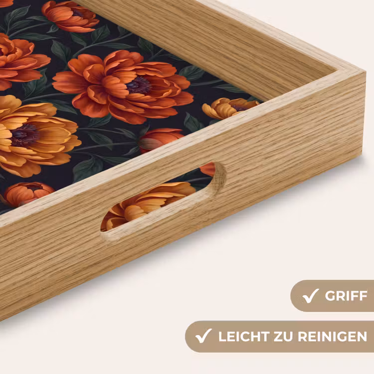 Bloemen - Bladeren - Natuur - Modern - Oranje Dienblad Rechthoek middel -USP_HandgreepDE