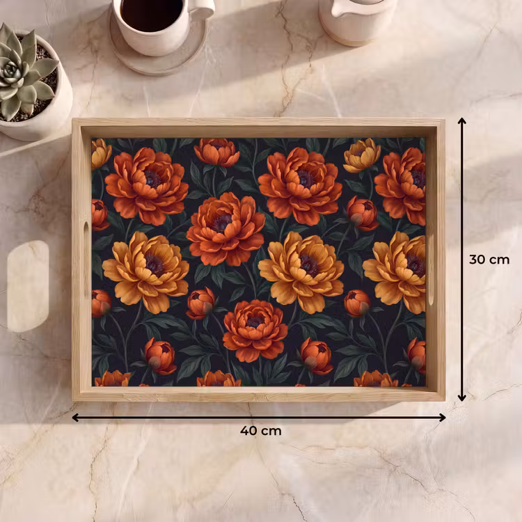 Bloemen - Bladeren - Natuur - Modern - Oranje Dienblad Rechthoek middel -USP_Formaat