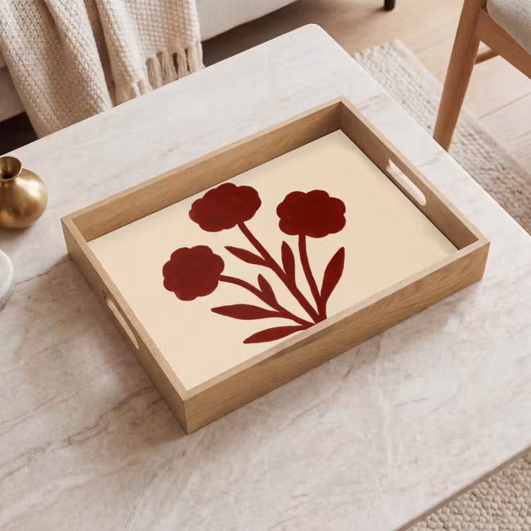 Bloemen - Bladeren - Rood - Minimalistisch Dienblad Rechthoek middel -sfeer1