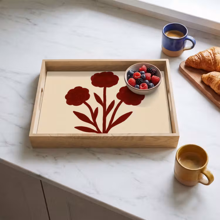 Bloemen - Bladeren - Rood - Minimalistisch Dienblad Rechthoek middel -sfeer2