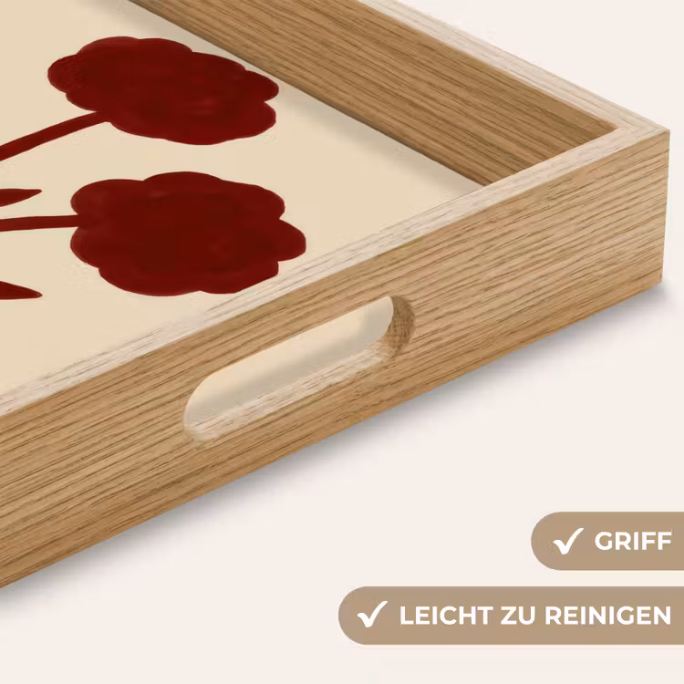 Bloemen - Bladeren - Rood - Minimalistisch Dienblad Rechthoek middel -USP_HandgreepDE