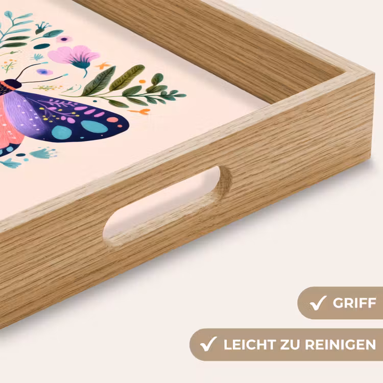 Bloemen - Bladeren - Vlinder - Kleurrijk Dienblad Rechthoek middel -USP_HandgreepDE