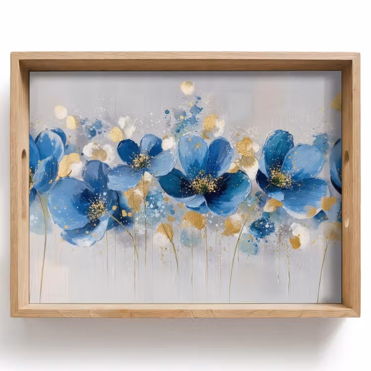 Bloemen - Blauw - Abstract Dienblad Rechthoek middel -z3d_shopping