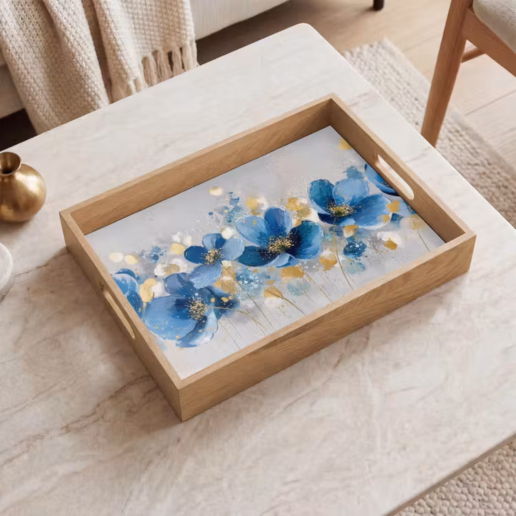 Bloemen - Blauw - Abstract Dienblad Rechthoek middel -sfeer1