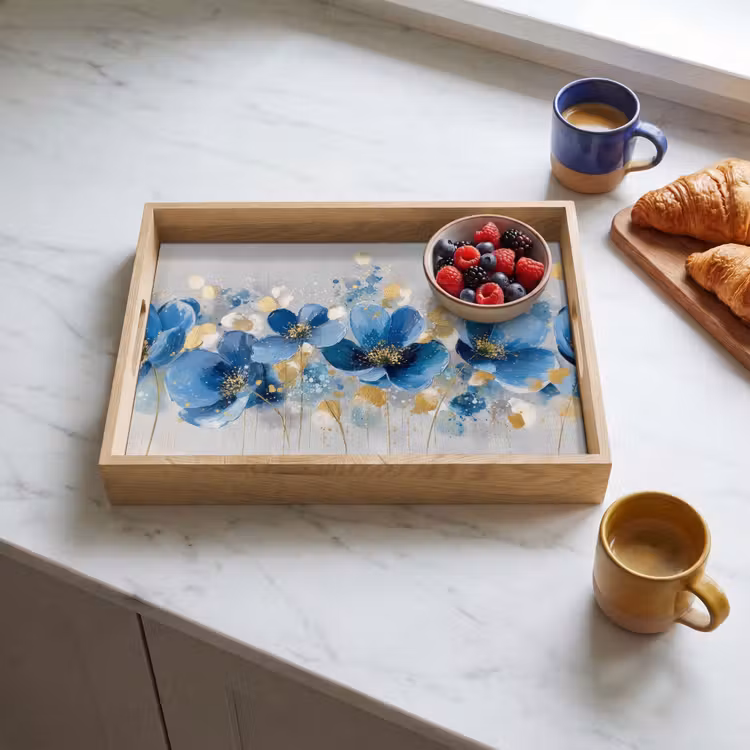 Bloemen - Blauw - Abstract Dienblad Rechthoek middel -sfeer2