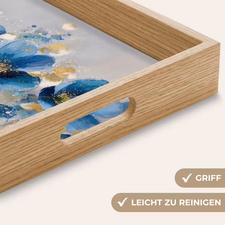 Bloemen - Blauw - Abstract Dienblad Rechthoek middel -USP_HandgreepDE