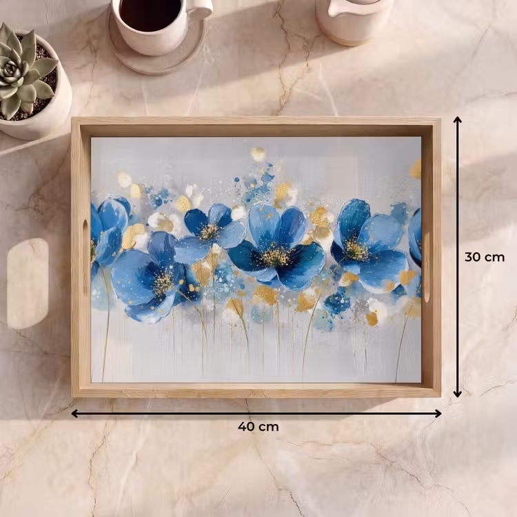 Bloemen - Blauw - Abstract Dienblad Rechthoek middel -USP_Formaat