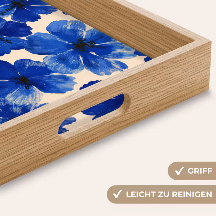 Bloemen - Blauw -Patroon - Wit Dienblad Rechthoek middel -USP_HandgreepDE