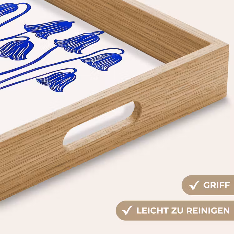 Bloemen - Blauw - Lijnen - Bloemblaadjes Dienblad Rechthoek middel -USP_HandgreepDE