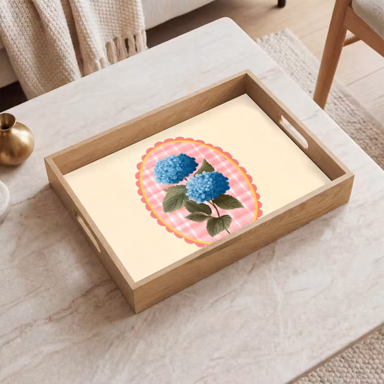 Bloemen - Blauw - Lijst - Bladeren Dienblad Rechthoek middel -sfeer1