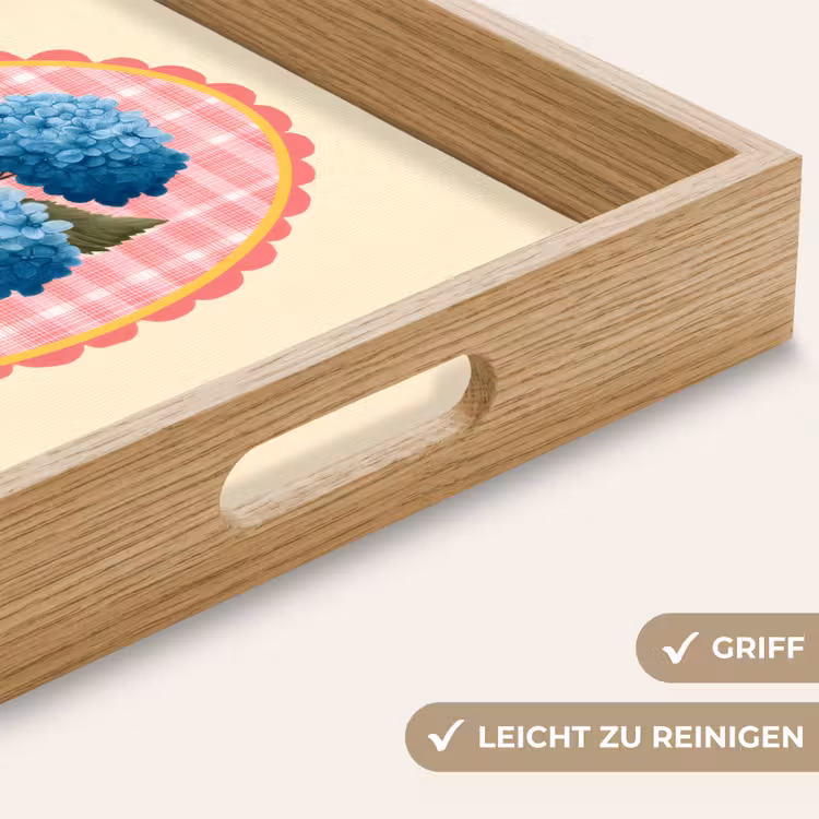 Bloemen - Blauw - Lijst - Bladeren Dienblad Rechthoek middel -USP_HandgreepDE