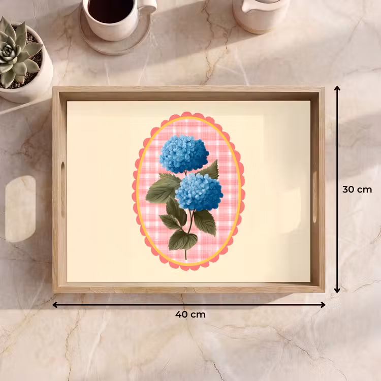 Bloemen - Blauw - Lijst - Bladeren Dienblad Rechthoek middel -USP_Formaat