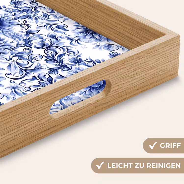 Bloemen - Blauw - Patroon - Wit Dienblad Rechthoek middel 911 -USP_HandgreepDE