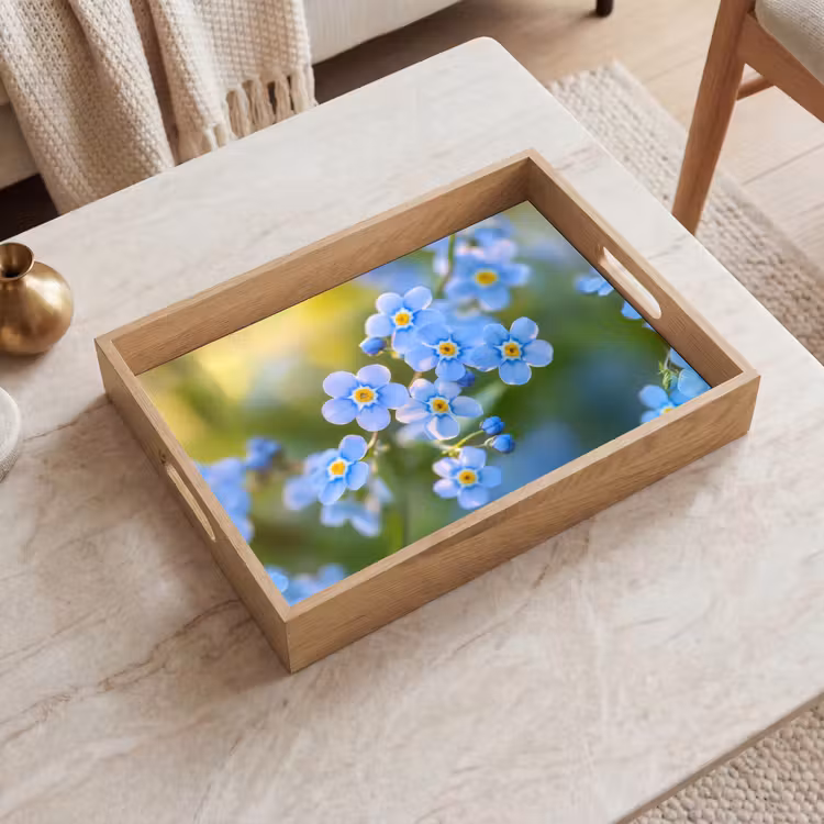 Bloemetjes - Blauw - Vergeet mij nietjes Dienblad Rechthoek middel -sfeer1